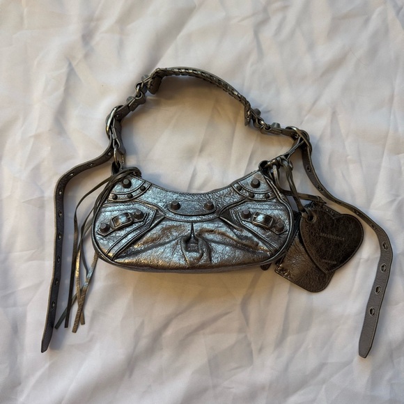 BALENCIAGA WOMEN'S LE CAGOLE SHOULDER BAG XS IN SILVER - AUTHENTIC - Picture 5 of 14